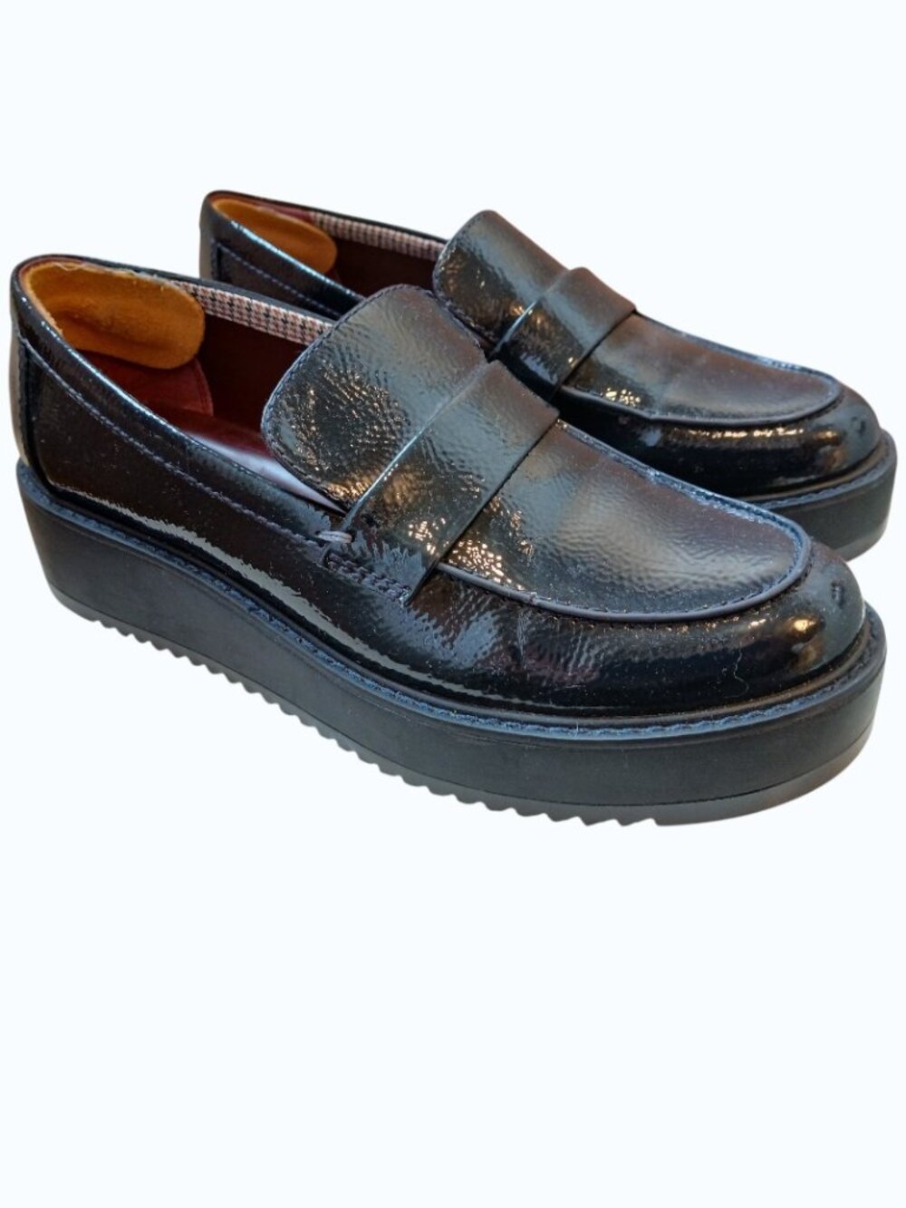 FRANCO SARTO Navy Blue Patent Leather Platform Loafers - Picture 7 of 12